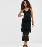 Little Mistress Tall Lace Tiered Midi Dress In Black - Black