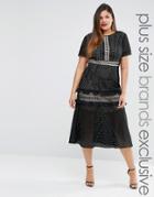 Truly You Tiered Premium Lace Midi Dress - Black