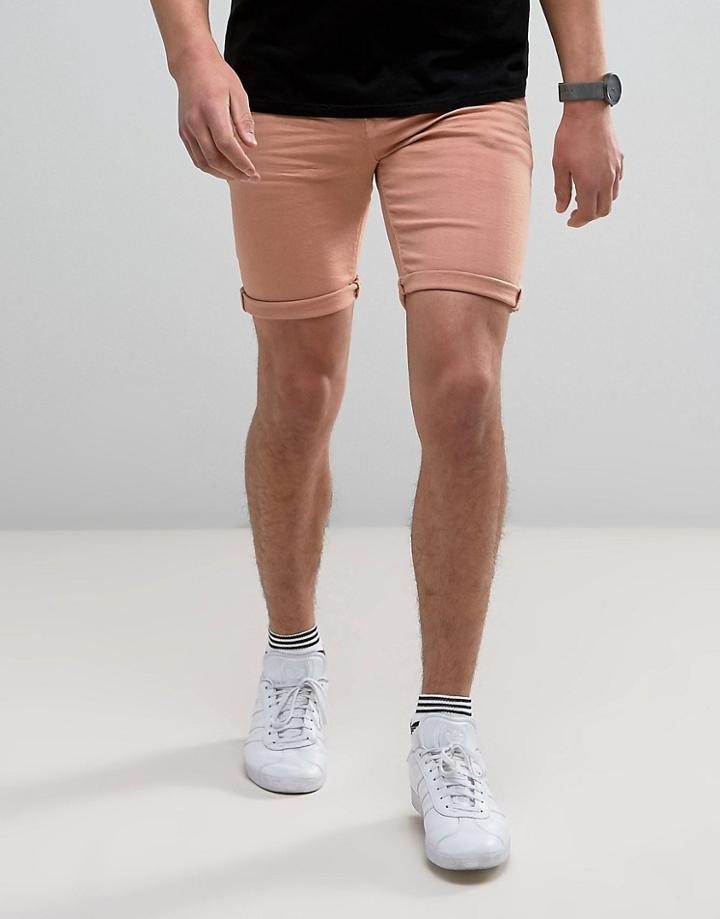 Asos Denim Shorts In Skinny Pink - Pink