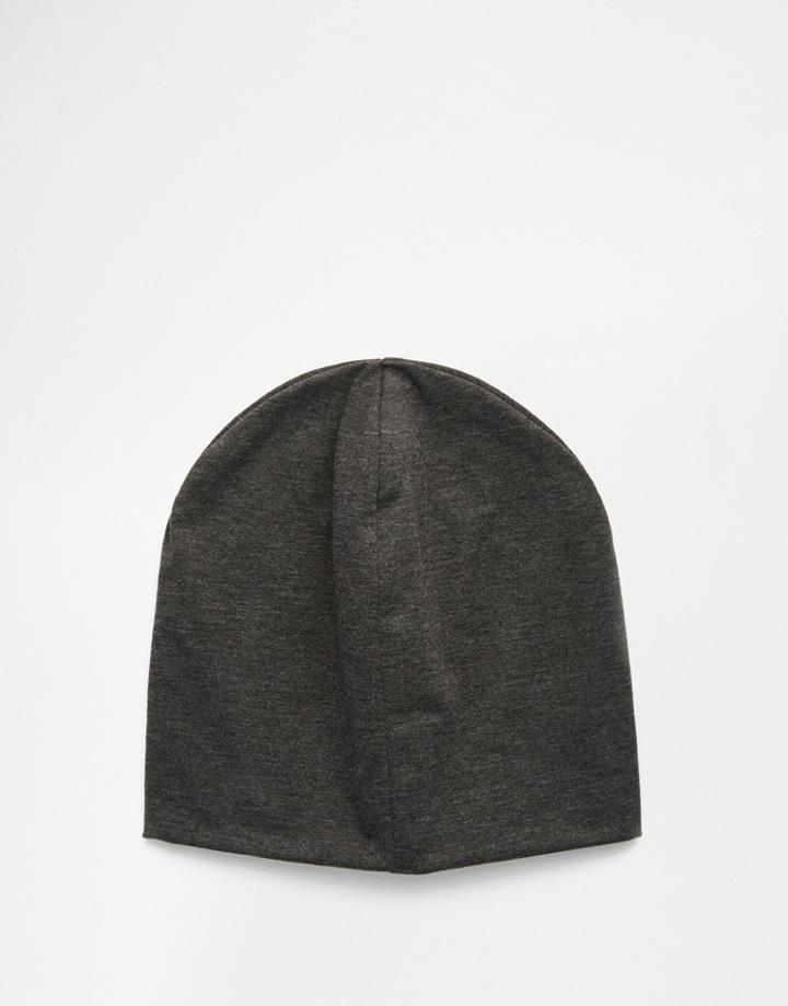 Asos Slouchy Beanie In Charcoal Jersey - Charcoal