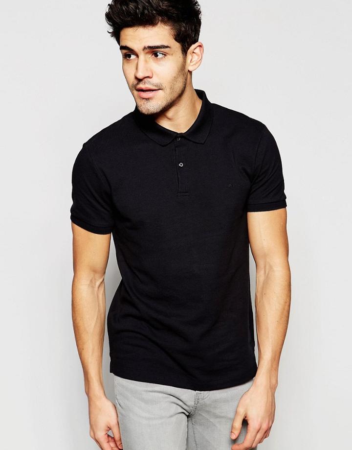 Dkny Polo Shirt Embellished Chest Logo - Black
