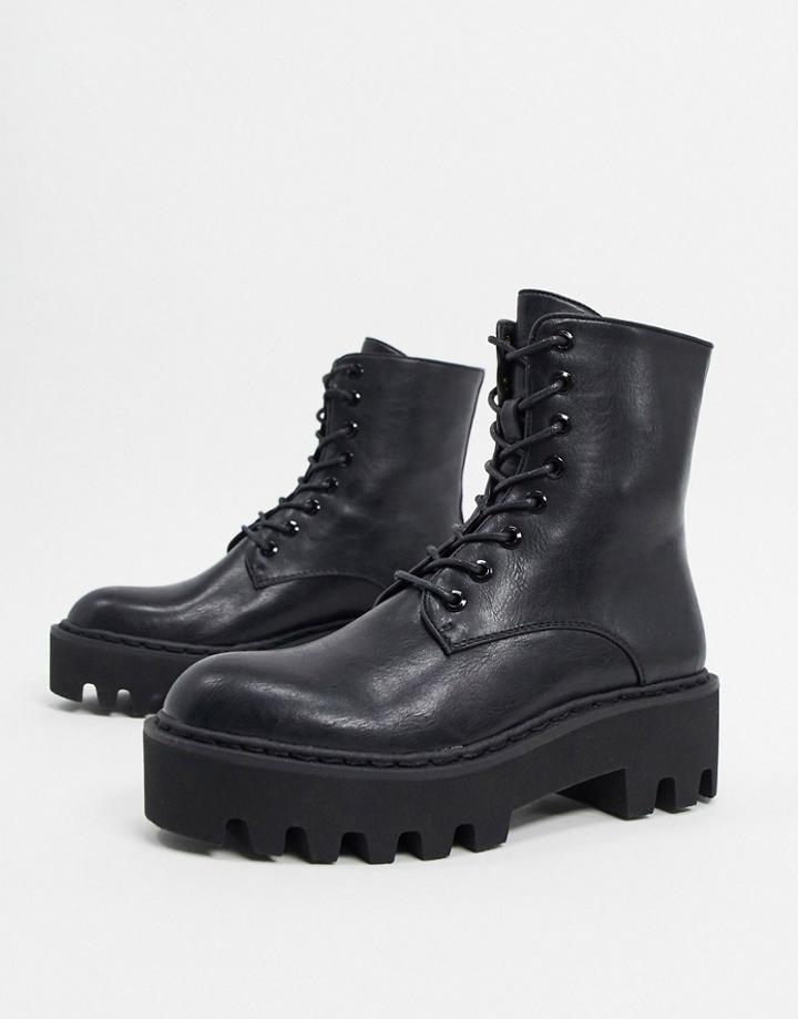 Lamoda Chunky Flat Boots In Black