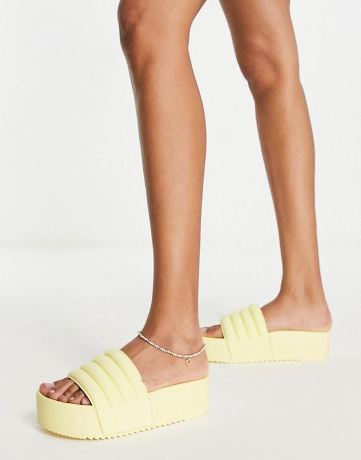 Asos Design Flori Flatform Slides In Pale Yellow