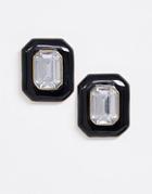 Asos Design Earrings With Black Enamel Set Jewel In Gold Tone