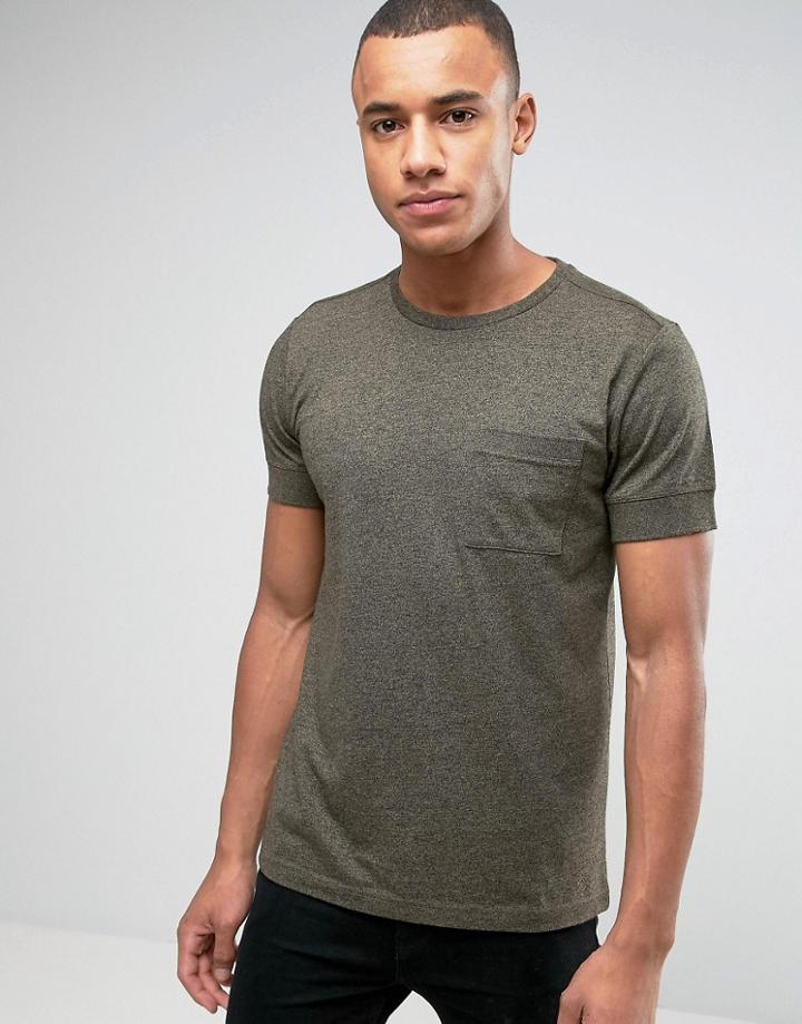 Esprit Slim Fit T-shirt With Pocket And Cuffed Sleeve - Green