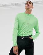 Asos Design Muscle Long Sleeve T-shirt In Drapey Viscose In Neon Green - Green