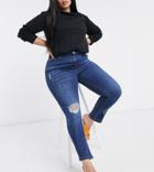 Yours Ripped Knee Mom Jeans In Indigo Wash-blues