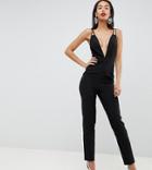 Asos Design Tall Jumpsuit With Plunge Neck And Peg Leg - Black