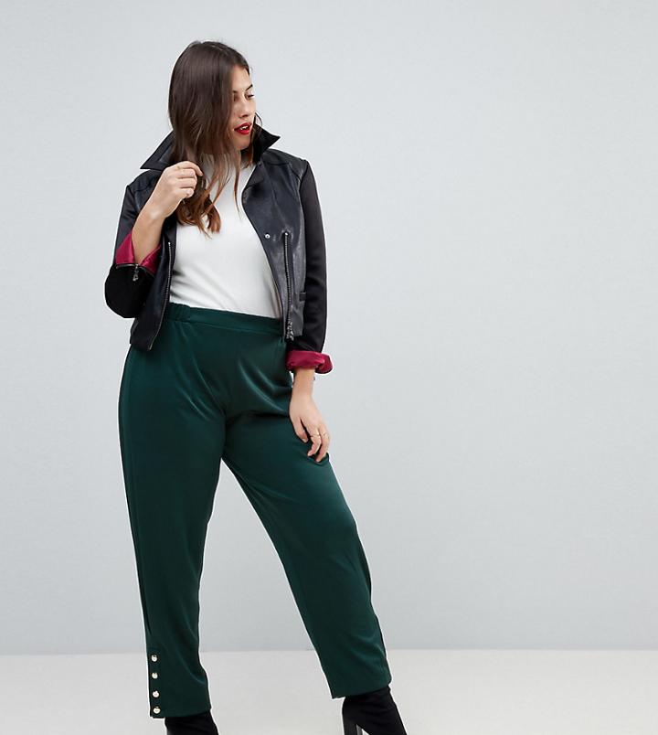 Asos Curve Exclusive Peg Pants In Scuba With Popper Hem - Green