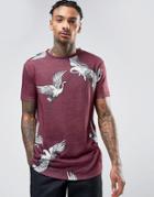Asos Longline T-shirt In Linen With Bird All Over Print - Red