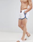 Asos Runner Swim Short In White With Triple Binding In Short Length - White