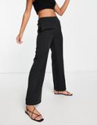 Pieces Pleated Detail Wide Leg Tailored Pants In Black