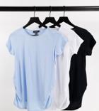 New Look Maternity 3 Pack Short Sleeve Rouched Tops In Blue Black And White-multi