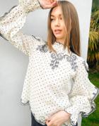 River Island Embroidered High Neck Blouse In White