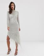 Asos Edition Starburst Midi Dress With Fringe - White