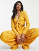 I Saw It First Plisse Tie Front Crop Top In Mango - Part Of A Set-orange
