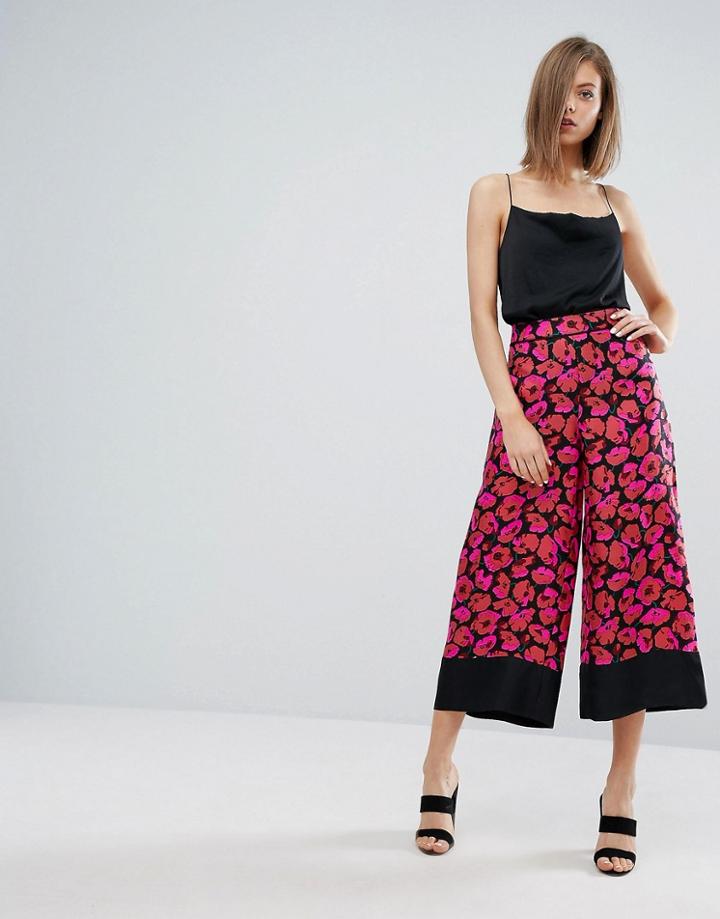 Warehouse 100% Silk Poppy Print Pants - Multi