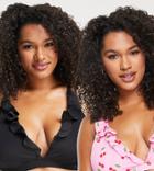 Simply Be 2 Pack Bikini Tops In Pink Cherry Print And Black-multi