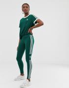 Adidas Originals Adicolor Three Stripe Trefoil Legging In Green - Green