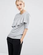 Lost Ink Ruffle Front T-shirt - Gray