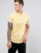 Asos Regular Fit Stripe Shirt In Yellow - Yellow
