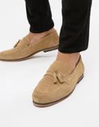 Asos Design Tassel Loafer In Stone Suede With Fringe Detail - Stone