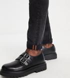 Truffle Collection Wide Fit Faux Leather Chunky Monk Shoes In Black