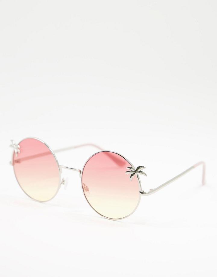 Aj Morgan Round Lens Palm Tree Sunglasses-silver