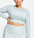 South Beach Plus Long Sleeve Cutout Crop Top In Gray Marble Print