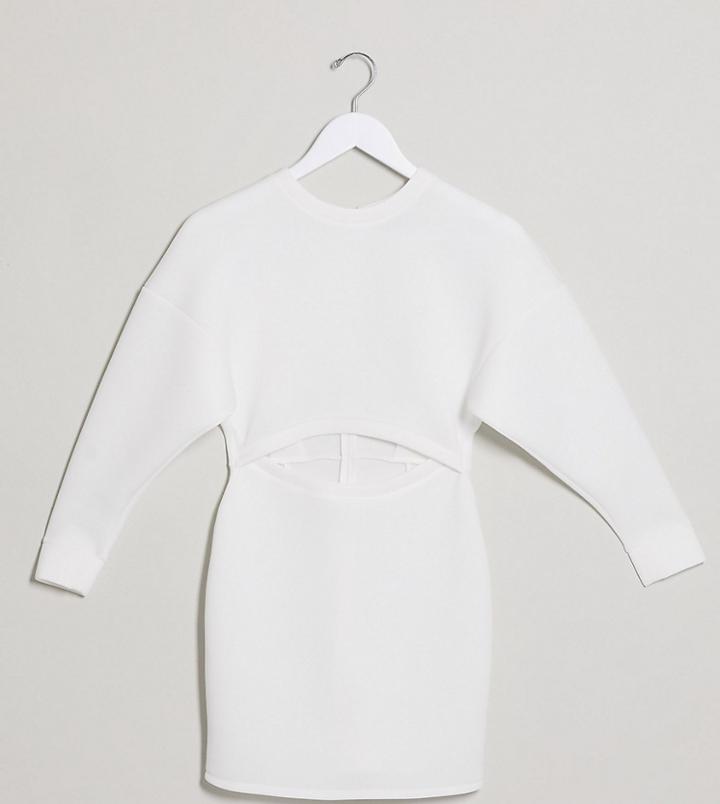 Asos Design Petite Exclusive Sweatshirt Scuba Mini Dress In Ivory-white