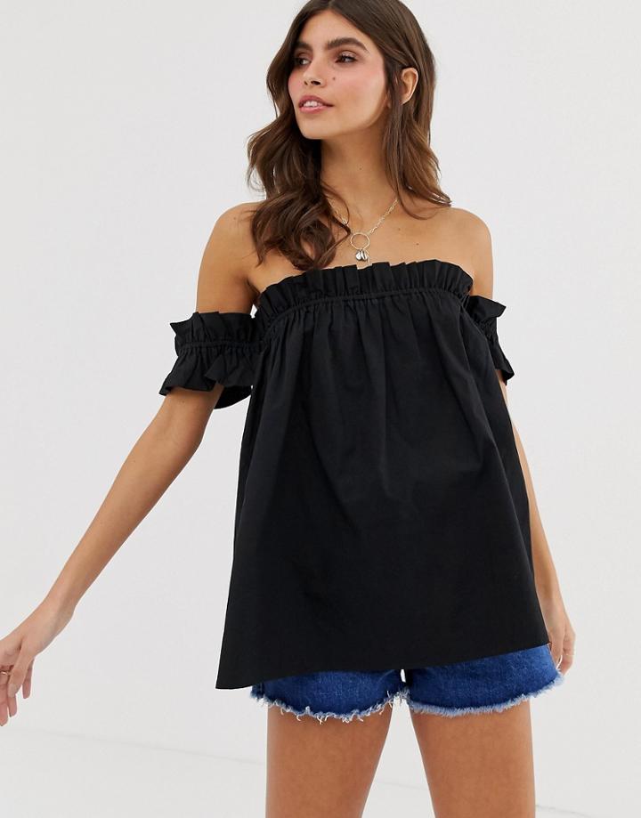 Asos Design Off Shoulder Sun Top In Organic Cotton - Black