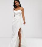 Yaura Bardot Maxi Dress With Thigh Split In White - White