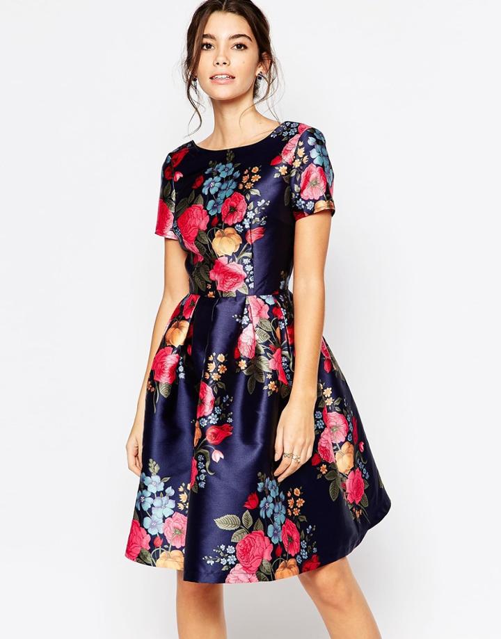 Chi Chi London Midi Prom Dress With Full Skirt And Sleeve