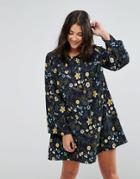 Qed London Floral Printed Shift Dress - Navy