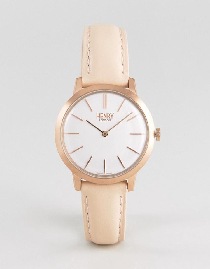 Henry London Leather Watch In Pink 34mm - Pink