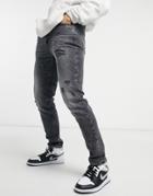 River Island Slim Jeans With Rips In Washed Black