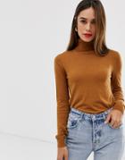 Mango Roll Neck Fitted Sweater In Brown