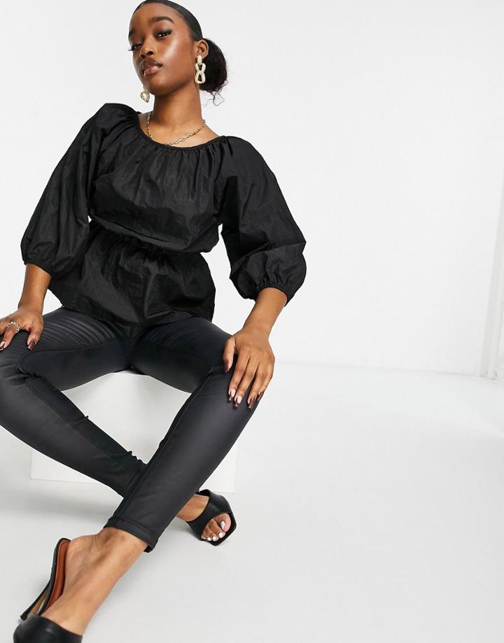 Missguided Poplin Top With Ruched Detail In Black