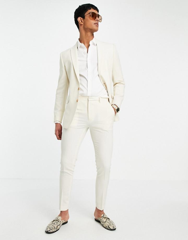 Asos Design Wedding Super Skinny Suit Pants In Stone Crosshatch-neutral