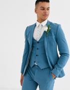 Asos Design Wedding Super Skinny Suit Jacket In Dusky Blue