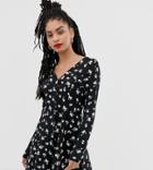 New Look Swing Dress With Buttons In Floral Print-black