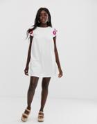 Asos Design Mini Smock Dress With Crochet Detail-white