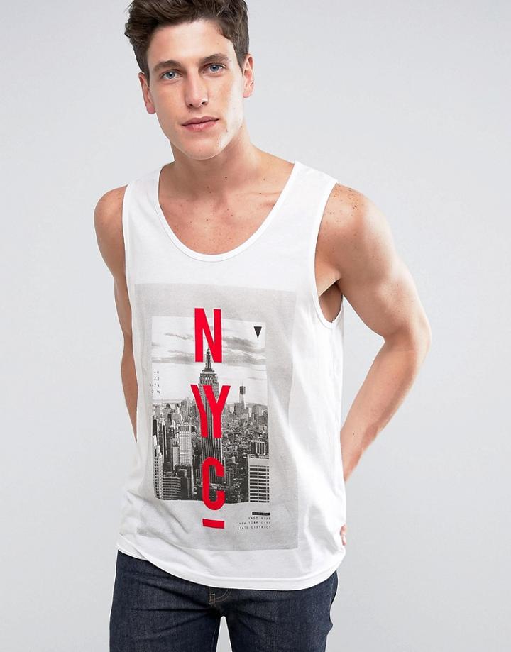 Threadbare Nyc Print Tank - White