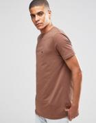Asos Longline T-shirt With Crew Neck And Logo In Rust - Paver Red