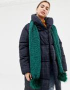 B.young Chenille Knitted Scarf With Pompoms - Green