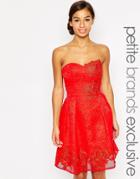 Chi Chi London Petite Bandeau Prom Dress With Floral Applique - Red