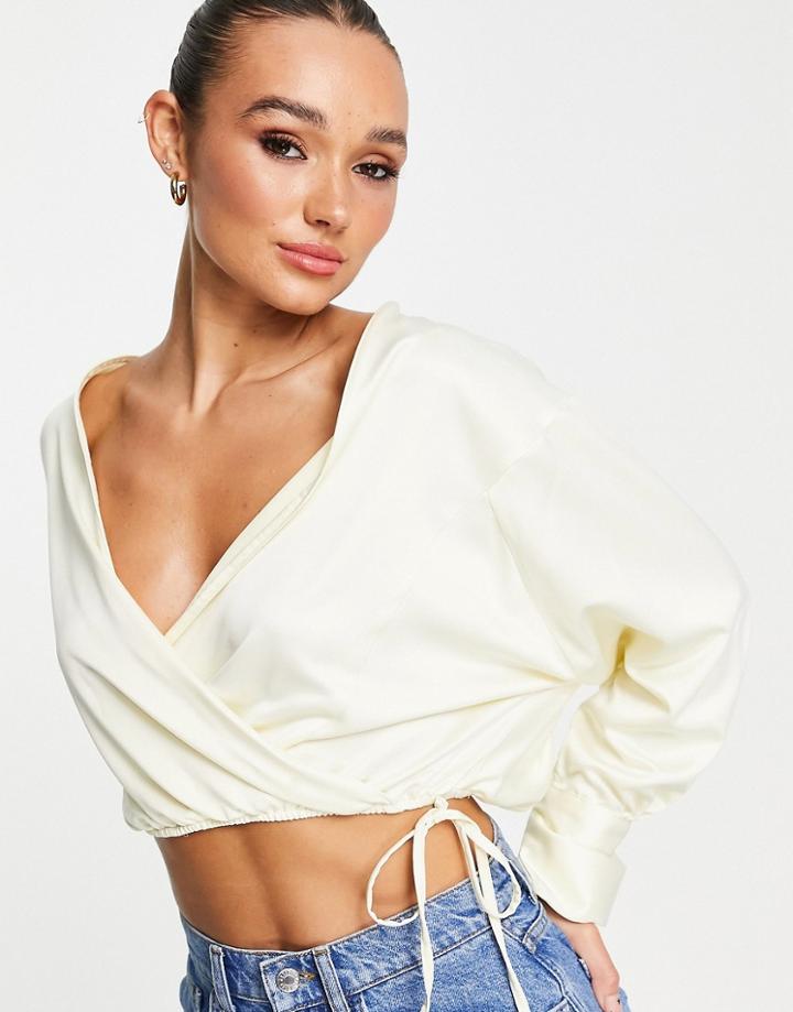 River Island Wrap Satin Top In White