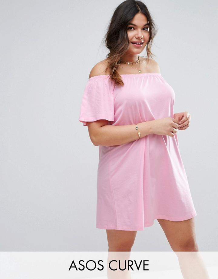 Asos Curve Off Shoulder Mini Dress - Pink