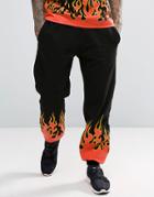 Granted Cuffed Joggers In Black With Flames - Black