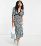 New Look Petite V Neck Lace Detail Midi Dress In Multi Floral